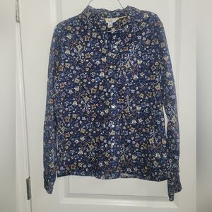 Croft & Barrow Navy and Yellow Floral Blouse